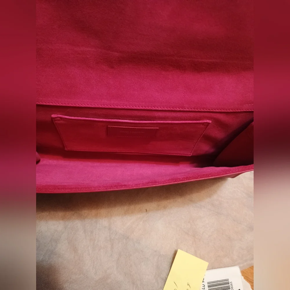 YSL Fuchsia/Pink Clutch with Gold plated Y, W/COA. - Picture 8 of 11